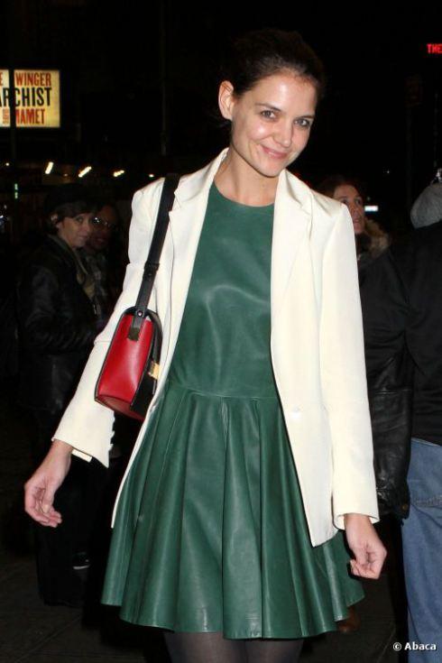 katie holmes white blazer green dress