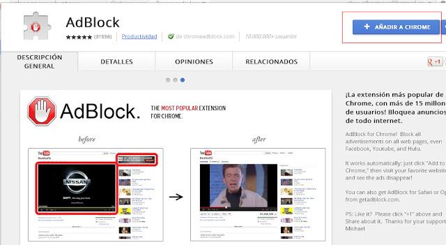 Usando ADBLOCK, una practica extensión para bloquear los fregada publicidad.