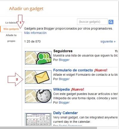 Añadir gadget formulario de contacto Añadir gadget formulario de contacto