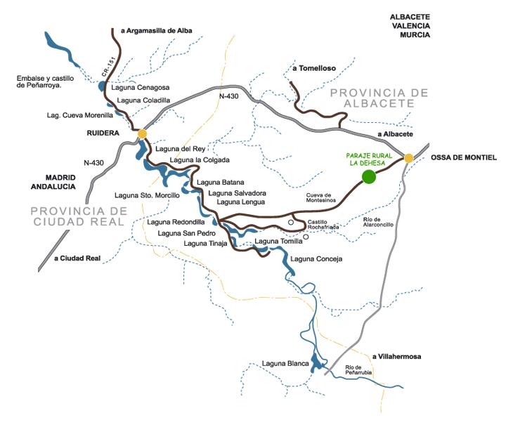 Lagunas Ruidera-mapa Mapa con los nombres de las 15 Lagunas de Ruidera