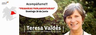 Teresa Valdés E. Acompáñame el domingo 16 de junio en las primarias parlamentarias La Reina y Peñalolén Teresa Valdés E. Acompáñame el domingo 16 de junio en las primarias parlamentarias La Reina y Peñalolén
