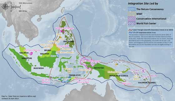 mapa del Triángulo de Coral mapa del Triángulo de Coral