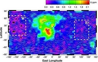 Mapa de los niveles de uranio en la Luna