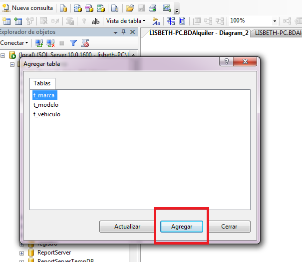 Tablas a seleccionar para crear las relaciones Tablas a seleccionar para crear las relaciones