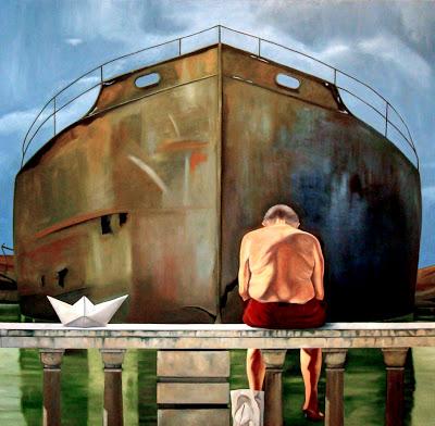 Andrés Pérez: un sugestivo universo de personajes solitarios, barcos abandonados y brazadas en el cemento
