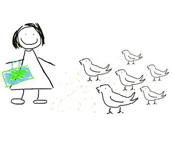 La cosa...¿está mala? Dibujo mujer alimentando palomas