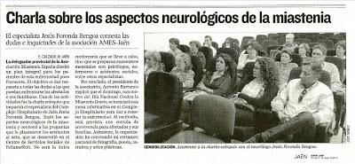 Charla sobre los aspectos neurólógicos de la MIASTENIA en Jaén.