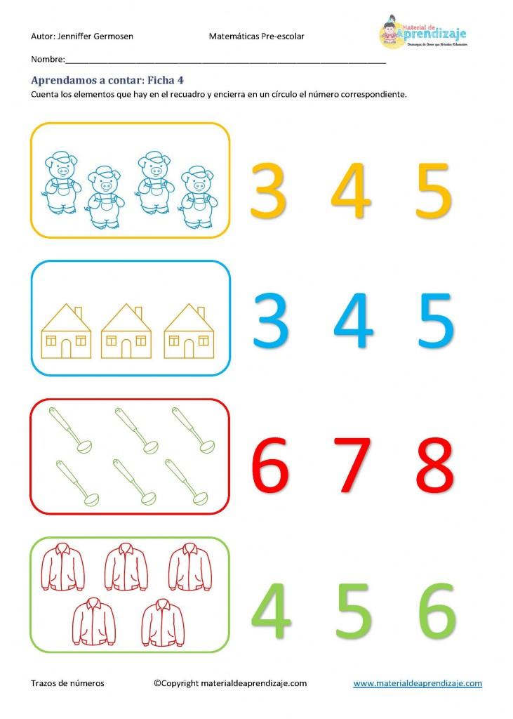 Aprender a contar: Ficha 4 Aprender a contar 4