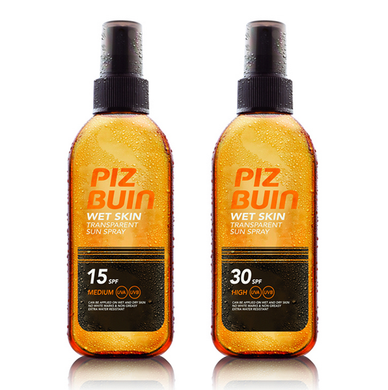 Wet Skin de Piz Buin, para aplicar con la piel mojada factores SPF Wet Skin Spray Solar