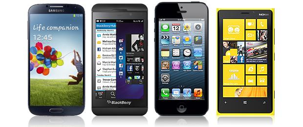 Samsung Galaxy S4 vs. iPhone 5 vs.  Blackberry Z10 vs. Lumia 920