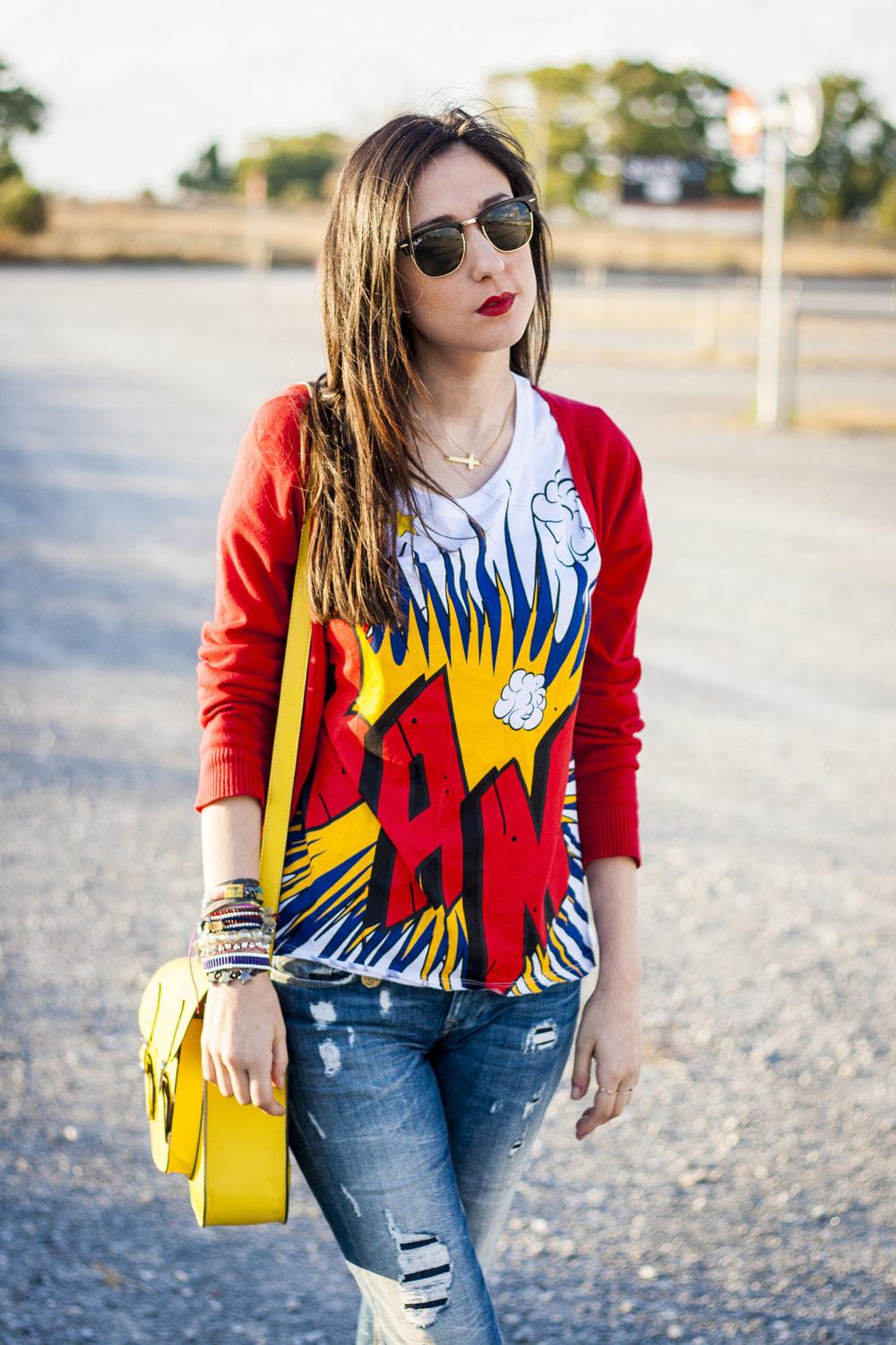 Life Is A Cómic bolso satchel y pantalon de salsa jeans