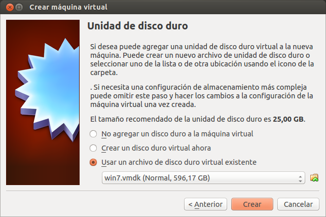 Iniciar partición existente de Windows 7 bajo Ubuntu con VirtualBox