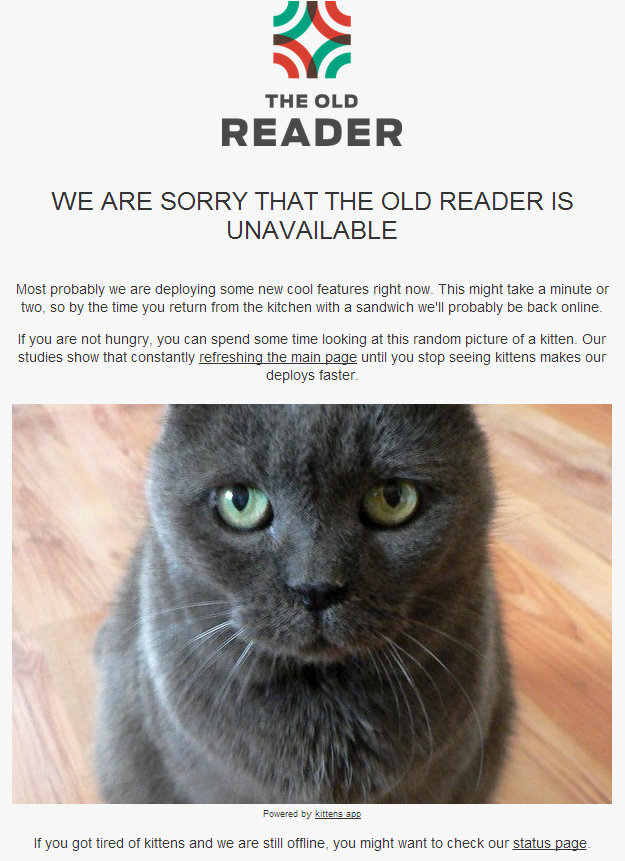 Mensaje de error gatuno en The Old Reader Mensaje de error gatuno en The Old Reader
