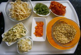 Bulgur con Verduras y Pollo en la Calabaza