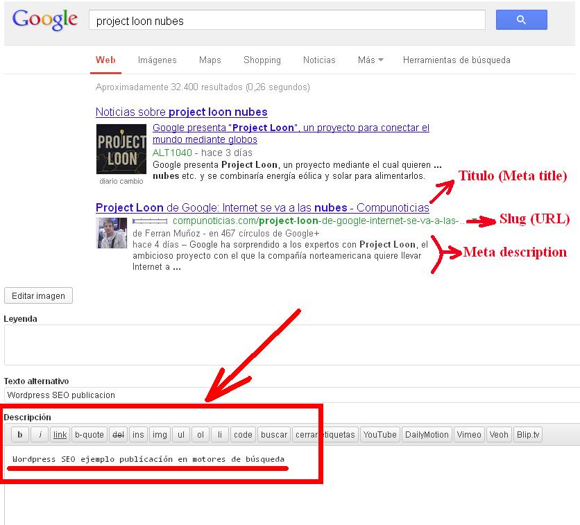 WordPress y SEO: cómo publicar y que tu post sea visto Wordpress SEO Descripcion Imagen