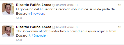 Ministro de Relaciones Exteriores de Ecuador confirma en Twitter solicitud de asilo de Snowden [+ infografía]