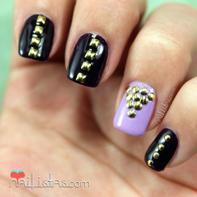 Uñas decoradas con tachuelas cuadradas y redondas para nail art Uñas decoradas con tachuelas cuadradas y redondas