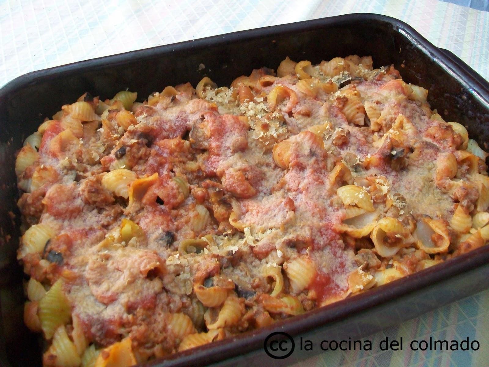 Conchitas tricolor con boloñesa de seitán Conchitas tricolor con boloñesa de seitán