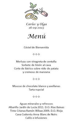 Ejemplo de menú de bodas ejemplo de menu de bodas