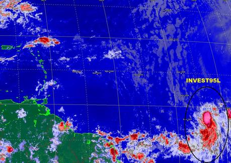 Un disturbio tropical pudiera pasar próximo a El Caribe en los siguientes días Imagen infrarroja del posible ciclón tropical y su perspectiva con respecto a El Este del Caribe