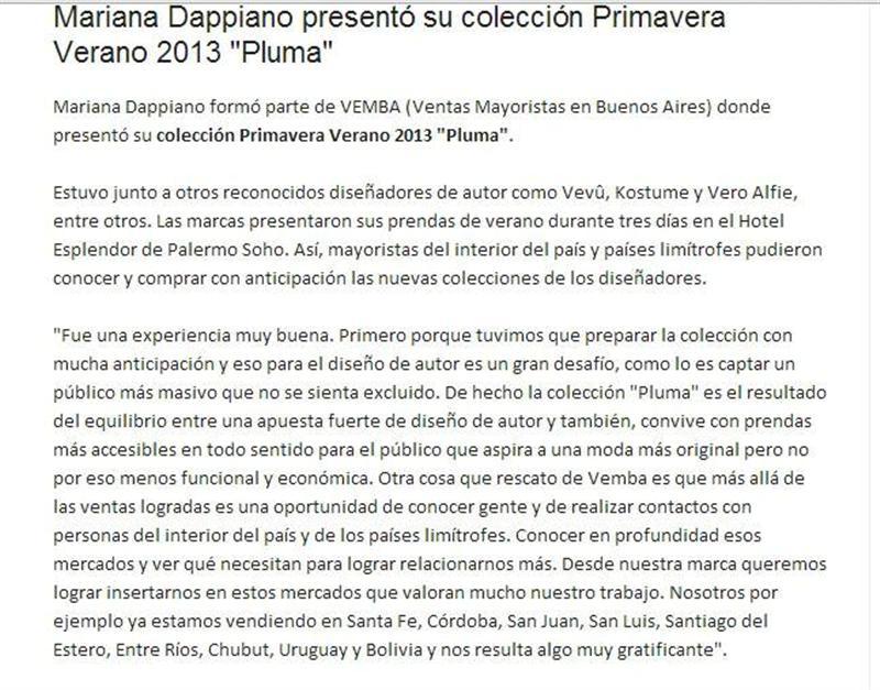 Moda Argentina: Mariana Dappiano presenta 'Pluma' 2013/14