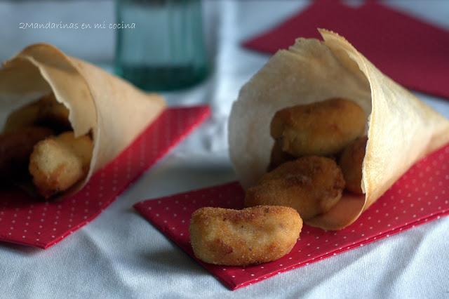 Croquetas de rabo de ternera en cucurucho de pasta brick