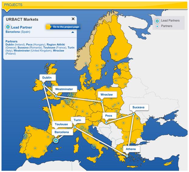Urbact Markets Map - clic para ver la mapa interactiva de los proyectos de Urbact