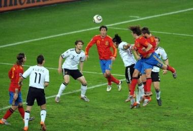 Moses Mabhida Stadium Durban Germany v Spain Match 62 07/07/2010 Carlos Puyol (SPA) scores opening goal Photo Roger Parker Fotosports International Photo via Newscom