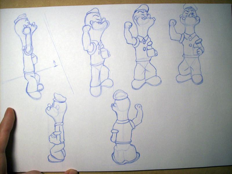 Dibujo de juguetes 3: Rotación de Popeye / Toy drawing 3: Popeye turnaround