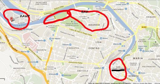 BAD & BREAKFAST en Bilbao Mappa delle 3 aree