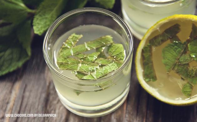 Chupito o cáscara de lima rellena de gelatina de mojito 