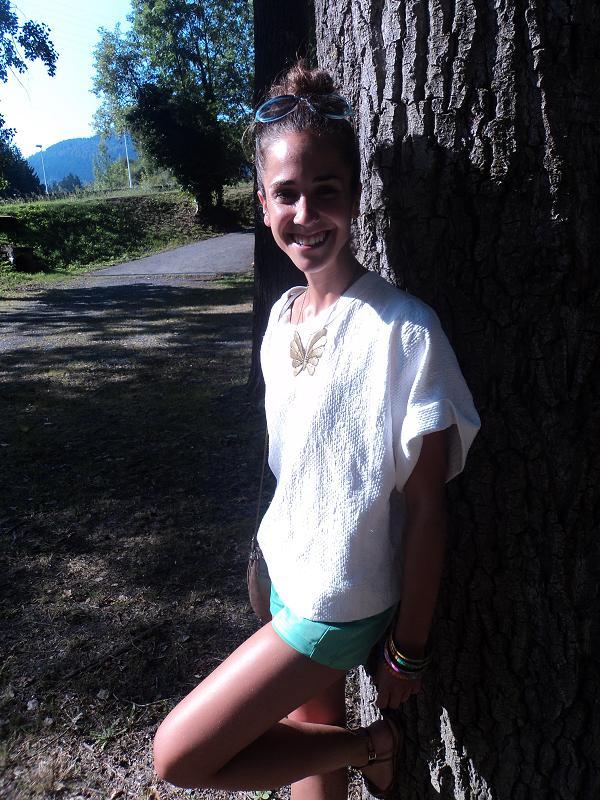 Mint shorts white shirt