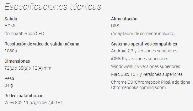 Google introduce Chromecast, dispositivo de bajo costo para transmitir contenido a HD TVs chromecast-especificaciones