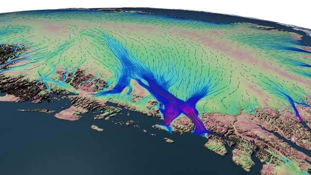 flujo de hielo de los glaciares de Groenlandia en el mar