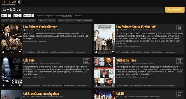 Televisor, servicio de recomendaciones para descubrir series de TV similares a las series que nos gustan televisor-results