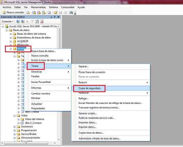 Opción copia de seguridad Opción copia de seguridad
