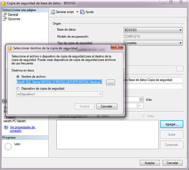 buscando la dirección donde guardaremos nuestro Backup buscando la dirección donde guardaremos nuestro Backup