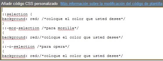 código CSS para cambiar el fondo del texto seleccionado