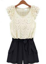 Favorites Sheinside White Black Sleeveless Lace Belt Jumpsuit
