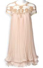 Favorites Sheinside Apricot Short Sleeve Lace Pleated Chiffon Dress