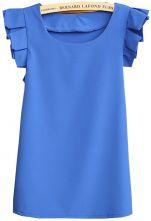 Favorites Sheinside Azul de cuello redondo plisado manga corta blusa de la gasa