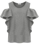 Favorites Sheinside Grey Off the Shoulder Ruffles T-Shirt