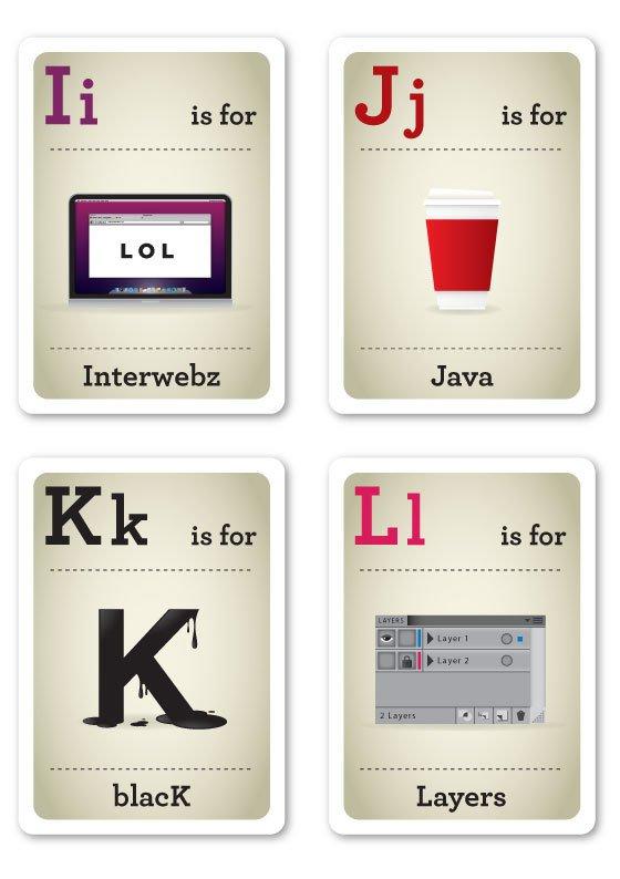 Excelente tarjetas didácticas con ejemplos para los Nerds del diseño alfabeto-hipster-i-l