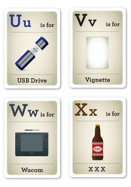 Excelente tarjetas didácticas con ejemplos para los Nerds del diseño alfabeto-hipster-u-x
