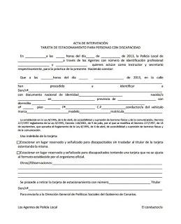 Acta de intervención de tarjeta de estacionamiento para discapacitados Acta de intervención de tarjeta de estacionamiento para discapacitados