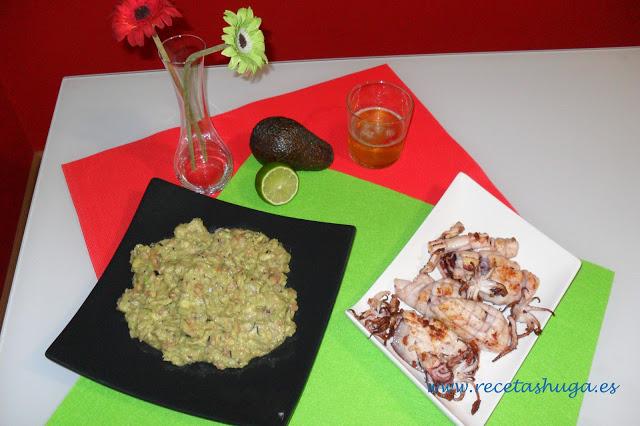 Guacamole con calamares a la plancha Guacamole con calamares a la plancha