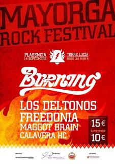 Burning, Los Deltonos y Freedonia lideran el Mayorga Rock Festival, 14 de septiembre en Plasencia