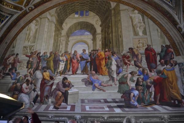 Escuela de Atenas, en las Estancias de Rafael, Museos Vaticanos