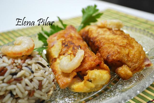 Rollitos de Jamón, Arroz salvaje y Gambas Rollitos de Jamón, Arroz salvaje y Gambas