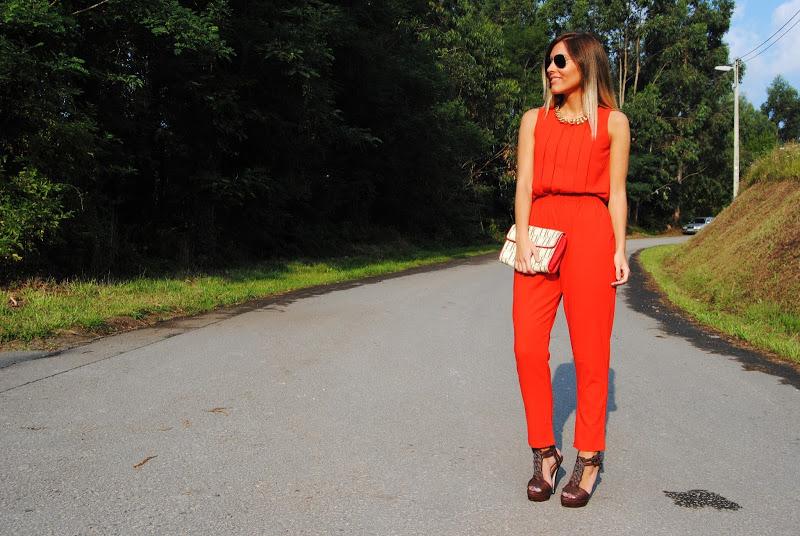 Red jumpsuit. Red jumpsuit.